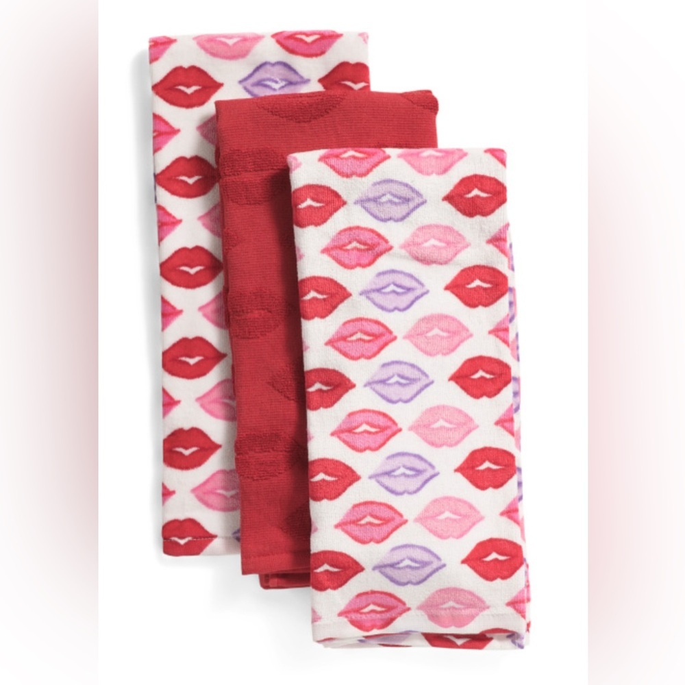RACHEL ZOE Lip Print Set Of 3 Kitchen Towels